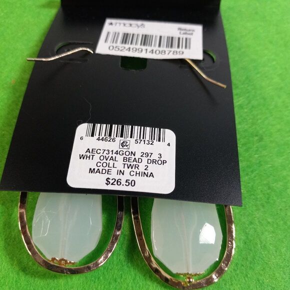 NWT INC Large White Oval Bead Drop Earrings - Picture 2 of 5